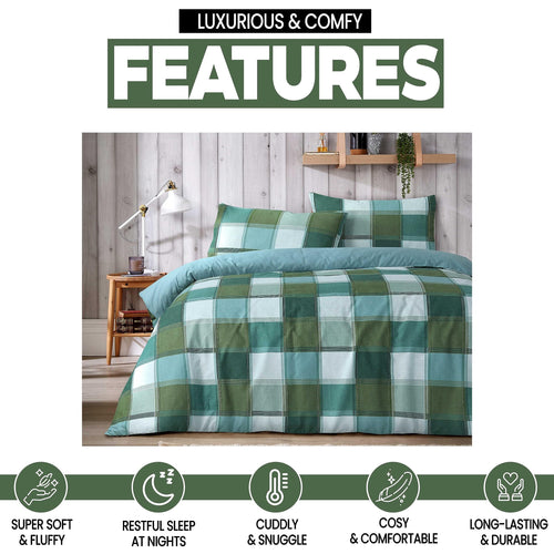 OLIVIA ROCCO Glencoe Check Duvet Cover Set Reversible Polycotton With Pillowcases