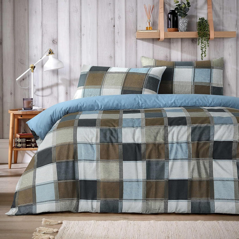 OLIVIA ROCCO Glencoe Check Duvet Cover Set Reversible Polycotton With Pillowcases