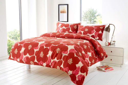 OLIVIA ROCCO Bloomsbury Floral Poppy Cotton Rich King Size Duvet Set With Pillowcases
