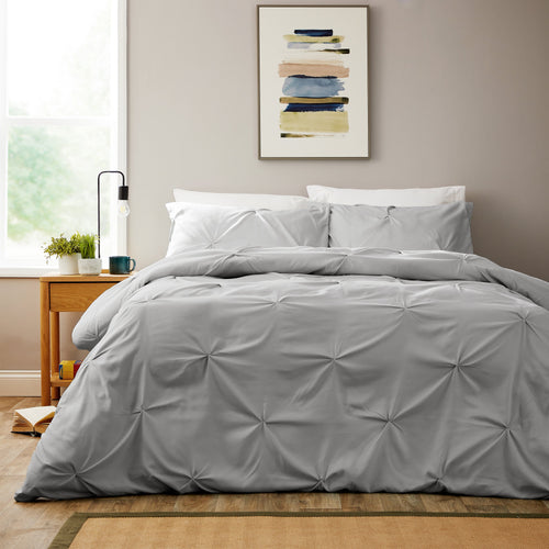 OLIVIA ROCCO Textured Pintuck Ruffles Pleated Microfibre Duvet Cover Set With Pillowcases