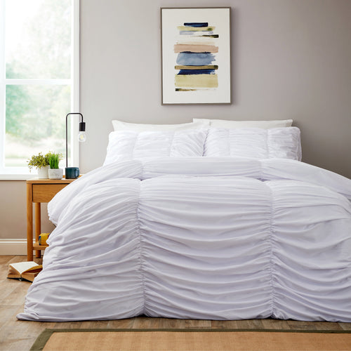 OLIVIA ROCCO Textured Pintuck Ruffles Pleated Microfibre Duvet Cover Set With Pillowcases