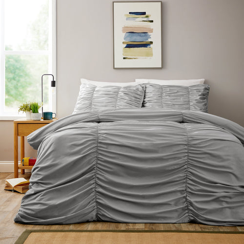 OLIVIA ROCCO Ruched Grey Microfibre Duvet Cover Set With Pillowcases Easy Care Bedroom Refresh Easy-Care Comfort