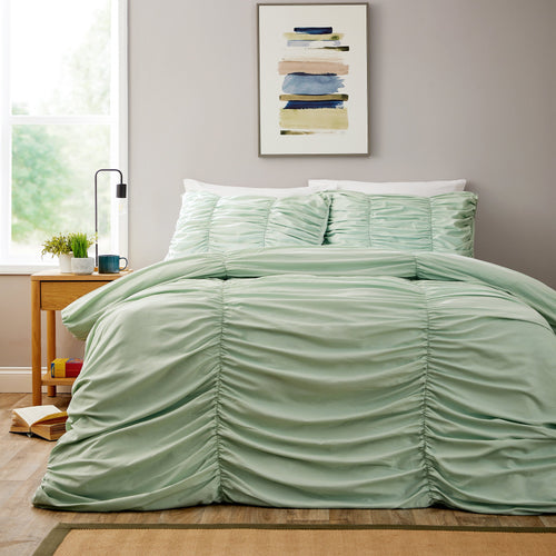 OLIVIA ROCCO Textured Pintuck Ruffles Pleated Microfibre Duvet Cover Set With Pillowcases