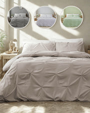 OLIVIA ROCCO Textured Pintuck Ruffles Pleated Microfibre Duvet Cover Set With Pillowcases