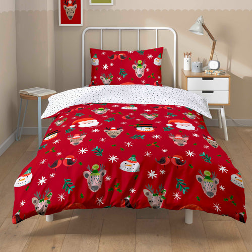 OLIVIA ROCCO Santa Duvet Cover Set With Pillowcases Reversible Xmas Snow-White Design
