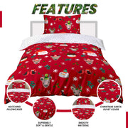 OLIVIA ROCCO Santa Duvet Cover Set With Pillowcases Reversible Xmas Snow-White Design