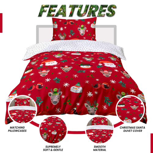 OLIVIA ROCCO Santa Duvet Cover Set With Pillowcases Reversible Xmas Snow-White Design
