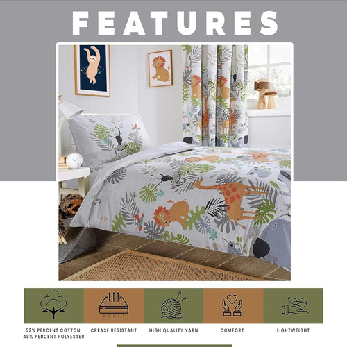 OLIVIA ROCCO Kids Safari Jungle Animal Print Duvet Cover Set With Pillowcase Soft Cosy
