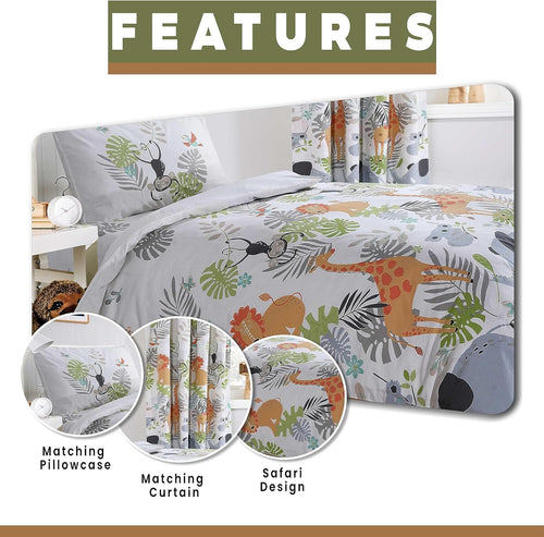 OLIVIA ROCCO Kids Safari Jungle Animal Print Duvet Cover Set With Pillowcase Soft Cosy