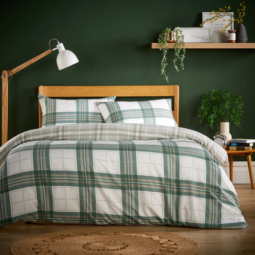 OLIVIA ROCCO Alba Sage Green Super Soft Flannel Duvet Cover Set With Pillowcases Easy Care