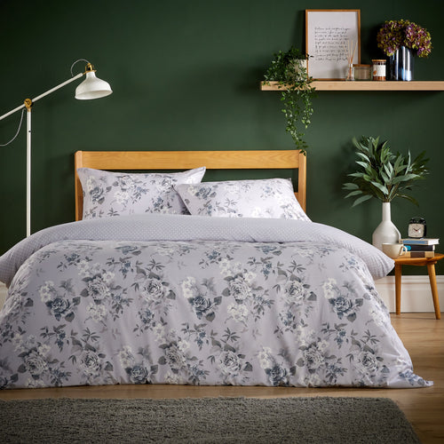 OLIVIA ROCCO Appleby Grey Super Soft Flannel Duvet Cover Set With Pillowcases Easy Care
