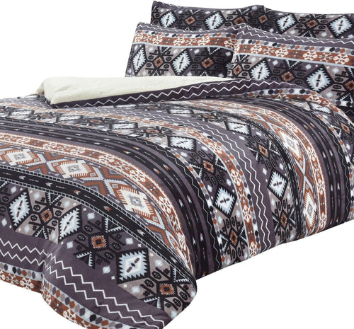 OLIVIA ROCCO Aztec Print Teddy Duvet Set With Reversible Sherpa Fleece Fur Luxurious