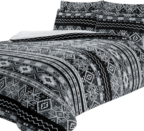 OLIVIA ROCCO Aztec Print Teddy Duvet Set With Reversible Sherpa Fleece Fur Luxurious