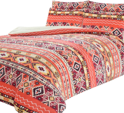 OLIVIA ROCCO Aztec Print Teddy Duvet Set With Reversible Sherpa Fleece Fur Luxurious