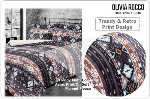 OLIVIA ROCCO Aztec Print Teddy Duvet Set With Reversible Sherpa Fleece Fur Luxurious
