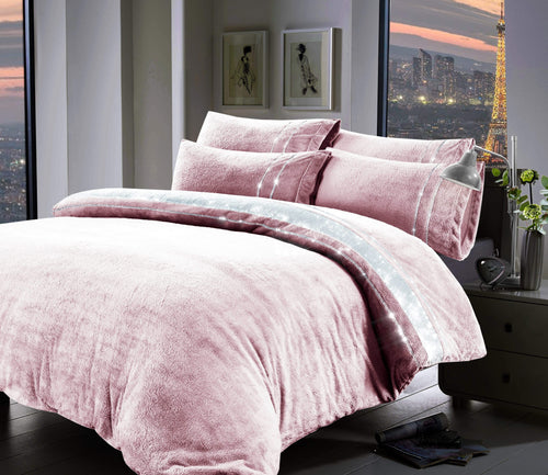 OLIVIA ROCCO Paris Glitz Teddy Fleece Duvet Set Diamante Detailing Super Soft Faux Fur