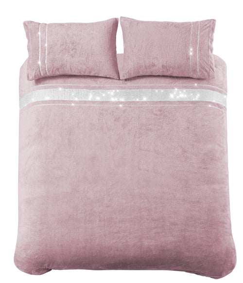 OLIVIA ROCCO Paris Glitz Teddy Fleece Duvet Set Diamante Detailing Super Soft Faux Fur
