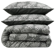 OLIVIA ROCCO Leaf Jacquard Reversible Duvet Cover Sets Grey And Pink Cotton Blend Eco