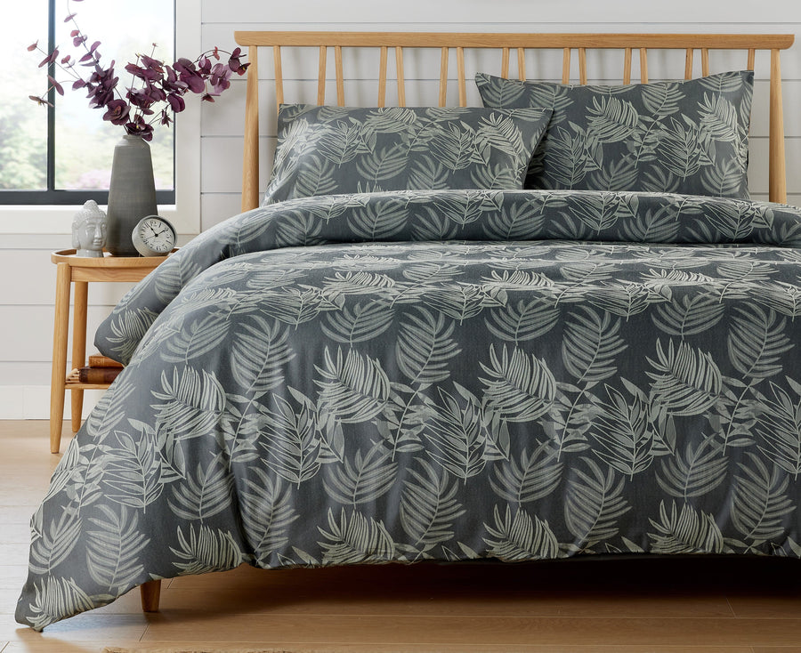 OLIVIA ROCCO Leaf Jacquard Reversible Duvet Cover Sets Grey And Pink Cotton Blend Eco