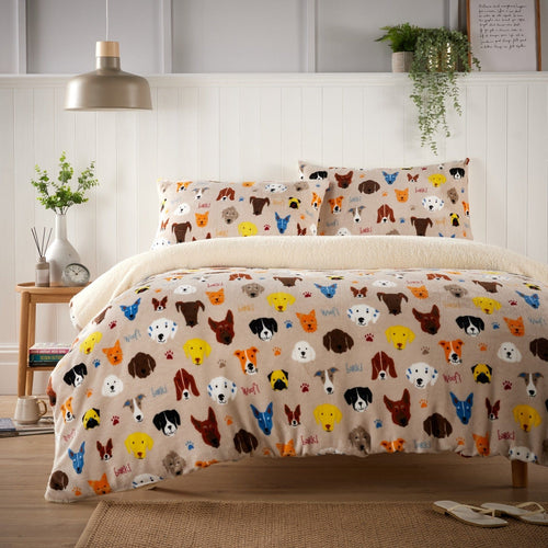 OLIVIA ROCCO Dogs Teddy Duvet Set Faux Fur Bedding With Reversible Sherpa Fleece Single