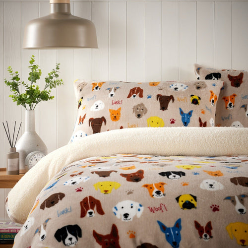 OLIVIA ROCCO Dogs Teddy Duvet Set Faux Fur Bedding With Reversible Sherpa Fleece Single