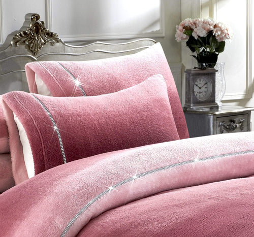 OLIVIA ROCCO Ombre Teddy Fleece Duvet Set With Diamante Detailing Two-Tone Luxury Bedding