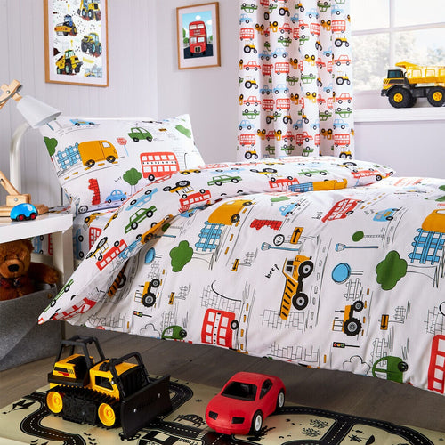 OLIVIA ROCCO Duvet Set Beep Beep Digger Trucks Theme Cotton Blend Matching Pillowcase