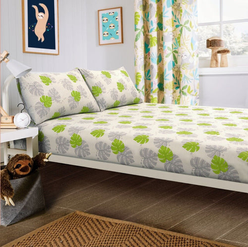 OLIVIA ROCCO Lazy Sloth Kids Duvet Set Soft Cotton Blend And Matching Curtains OEKO TEX