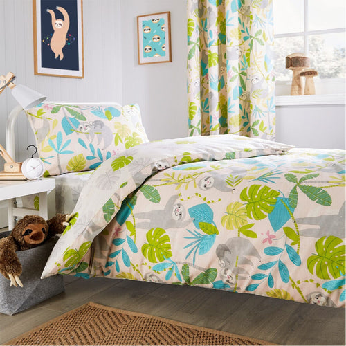 OLIVIA ROCCO Lazy Sloth Kids Duvet Set Soft Cotton Blend And Matching Curtains OEKO TEX
