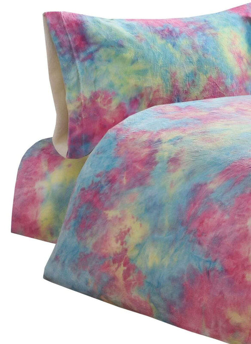 OLIVIA ROCCO Tie Dye Rainbow Teddy Fleece Duvet Set for Kids Reversible Bedding for a Hotel-Style Bedroom Refresh