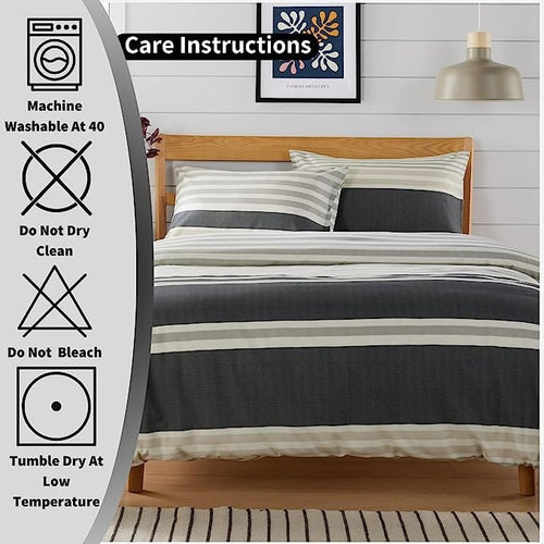 OLIVIA ROCCO Duvet Cover Set Miami Stripes Reversible Hypoallergenic Cotton Blend Grey Super Soft Hotel-Style Finish