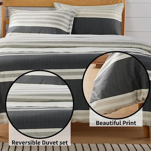 OLIVIA ROCCO Duvet Cover Set Miami Stripes Reversible Hypoallergenic Cotton Blend Grey Super Soft Hotel-Style Finish