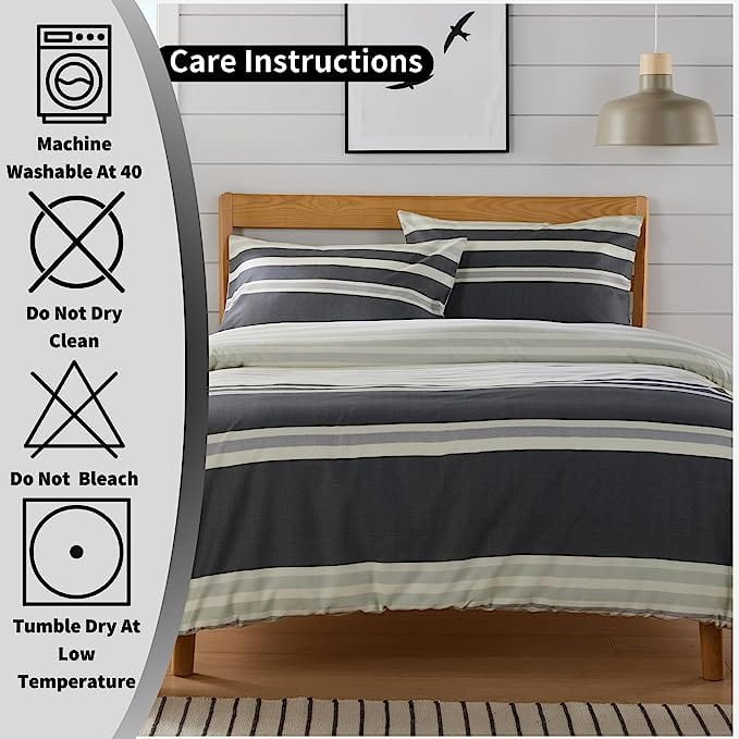 OLIVIA ROCCO Duvet Cover Set Miami Stripes Reversible Hypoallergenic Cotton Blend Grey Super Soft Hotel-Style Finish