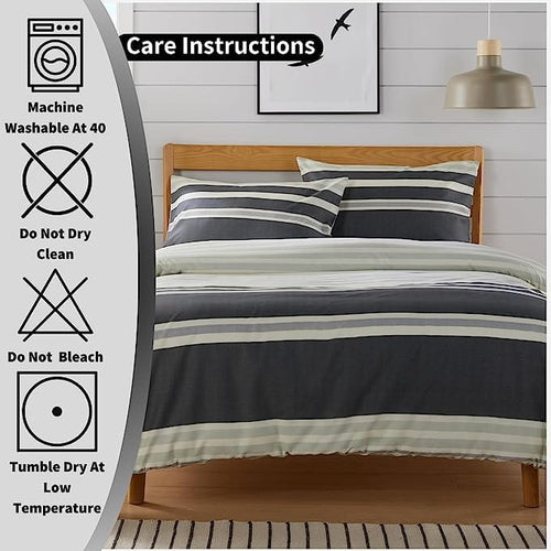 OLIVIA ROCCO Duvet Cover Set Miami Stripes Reversible Hypoallergenic Cotton Blend Grey Super Soft Hotel-Style Finish