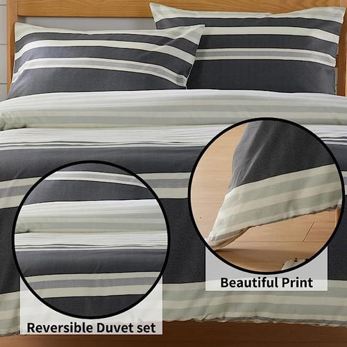 OLIVIA ROCCO Duvet Cover Set Miami Stripes Reversible Hypoallergenic Cotton Blend Grey Super Soft Hotel-Style Finish