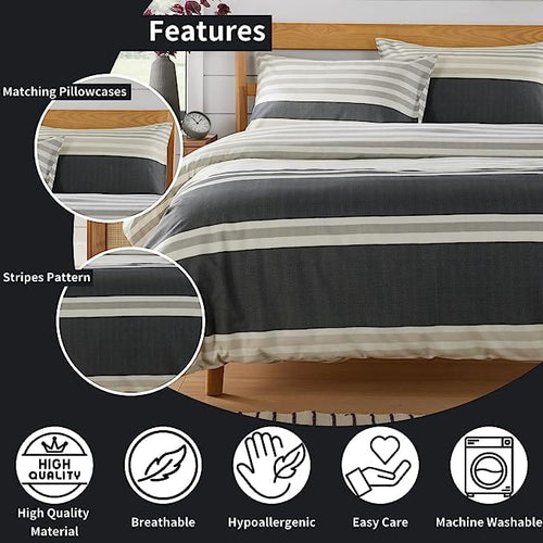 OLIVIA ROCCO Duvet Cover Set Miami Stripes Reversible Hypoallergenic Cotton Blend Grey Super Soft Hotel-Style Finish