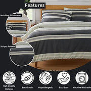 OLIVIA ROCCO Duvet Cover Set Miami Stripes Reversible Hypoallergenic Cotton Blend Grey Super Soft Hotel-Style Finish