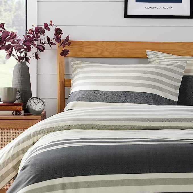 OLIVIA ROCCO Duvet Cover Set Miami Stripes Reversible Hypoallergenic Cotton Blend Grey Super Soft Hotel-Style Finish