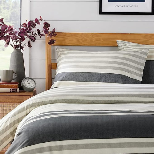 OLIVIA ROCCO Duvet Cover Set Miami Stripes Reversible Hypoallergenic Cotton Blend Grey Super Soft Hotel-Style Finish
