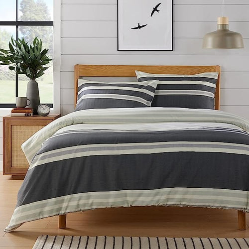 OLIVIA ROCCO Duvet Cover Set Miami Stripes Reversible Hypoallergenic Cotton Blend Grey Super Soft Hotel-Style Finish