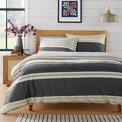 OLIVIA ROCCO Duvet Cover Set Miami Stripes Reversible Hypoallergenic Cotton Blend Grey Super Soft Hotel-Style Finish
