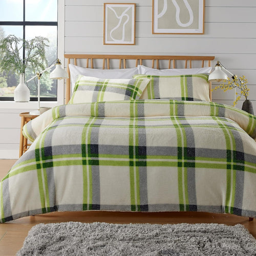 OLIVIA ROCCO Orkney Check Fleece Duvet Set Grey Green Easy Care Wrinkle Resistant