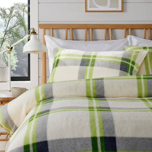 OLIVIA ROCCO Orkney Check Fleece Duvet Set Grey Green Easy Care Wrinkle Resistant
