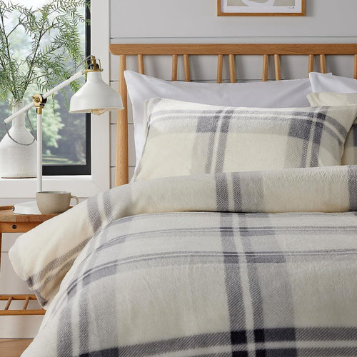 OLIVIA ROCCO Orkney Check Fleece Duvet Set Grey Green Easy Care Wrinkle Resistant