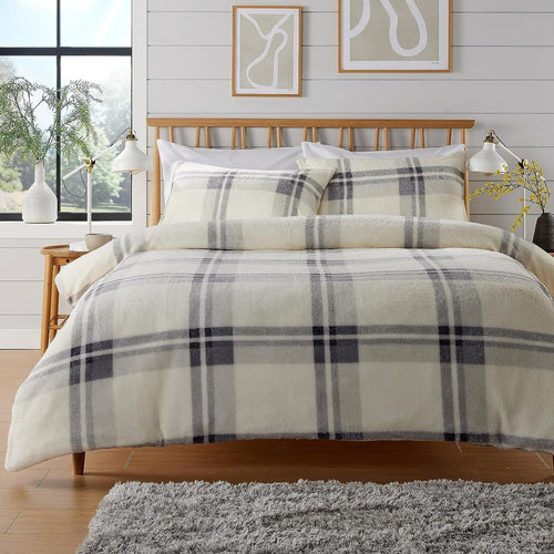 OLIVIA ROCCO Orkney Check Fleece Duvet Set Grey Green Easy Care Wrinkle Resistant