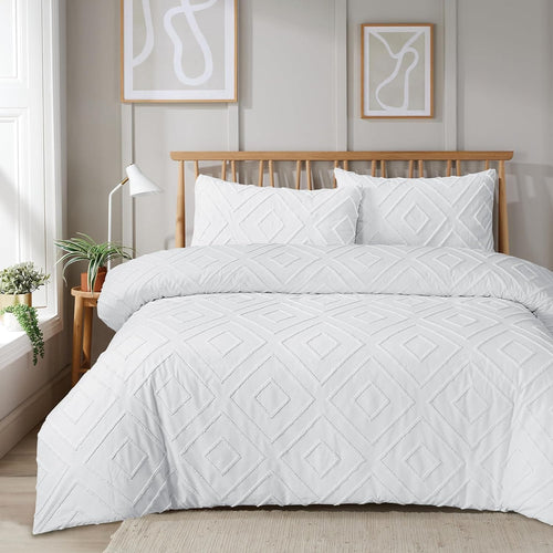 OLIVIA ROCCO Como Tufted Duvet Cover Set With Pillowcases Grey Natural White Easy Care