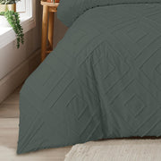 OLIVIA ROCCO Como Tufted Duvet Cover Set With Pillowcases Grey Natural White Easy Care