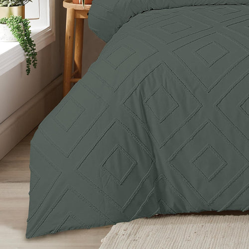 OLIVIA ROCCO Como Tufted Duvet Cover Set With Pillowcases Grey Natural White Easy Care
