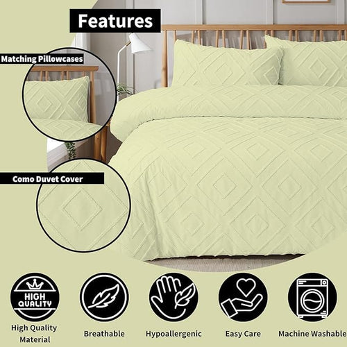 OLIVIA ROCCO Como Tufted Duvet Cover Set With Pillowcases Grey Natural White Easy Care