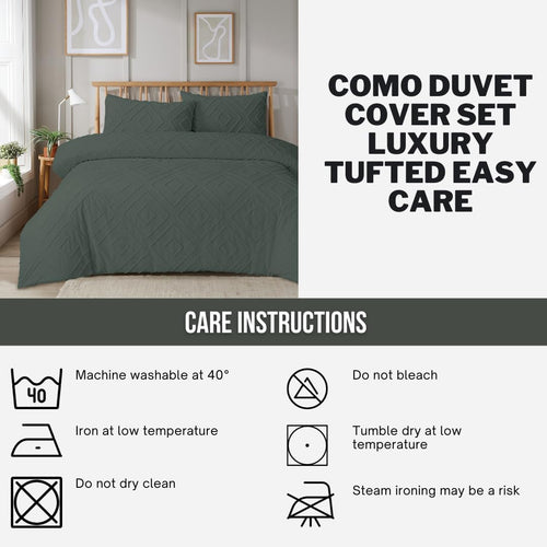 OLIVIA ROCCO Como Tufted Duvet Cover Set With Pillowcases Grey Natural White Easy Care
